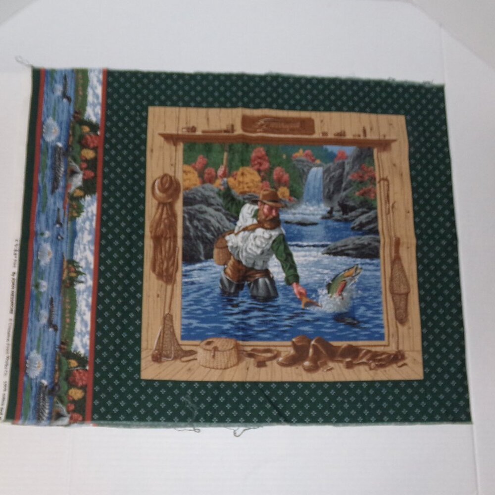 Fishing Outdoors Fabric Panels To Sew Pillow Case